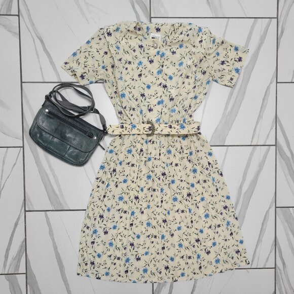 VIntage 90s Leslie Fay Floral Midi Dress Cottage Grandma Core Farmhouse S/M - Picture 1 of 7